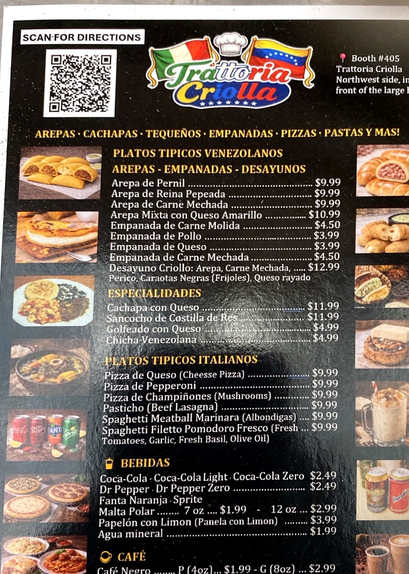 Trattoria Criolla Spanish menu
